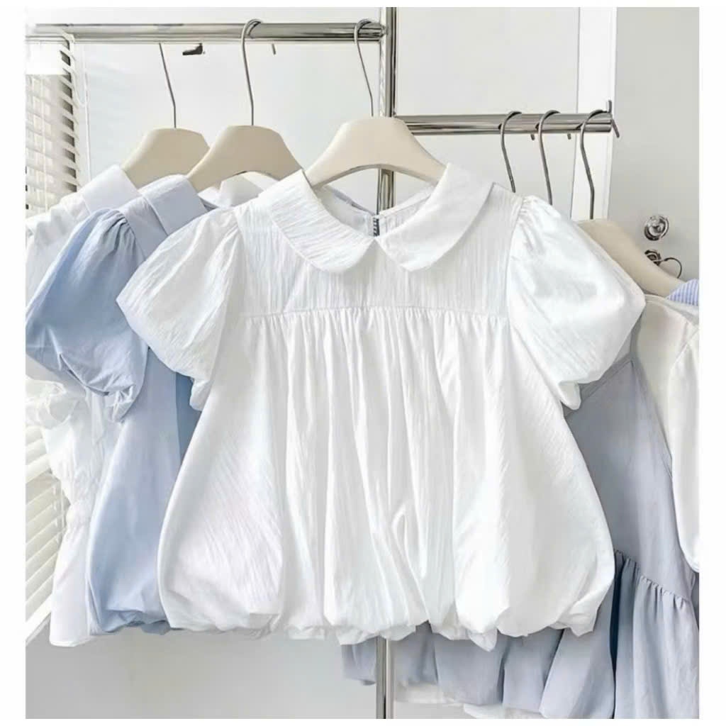 (ẢNH GUCAR) Áo babydoll gió su mềm cổ sen dáng bí tay bồng hàng loại 1