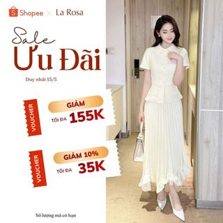 Set Váy Công Sở, Dự Tiệc Sang Trọng, Tiểu Thư LA ROSA Thiết Kế Áo Sơ Mi Ôm Eo Phối Chân Váy Dập Ly Dài S851