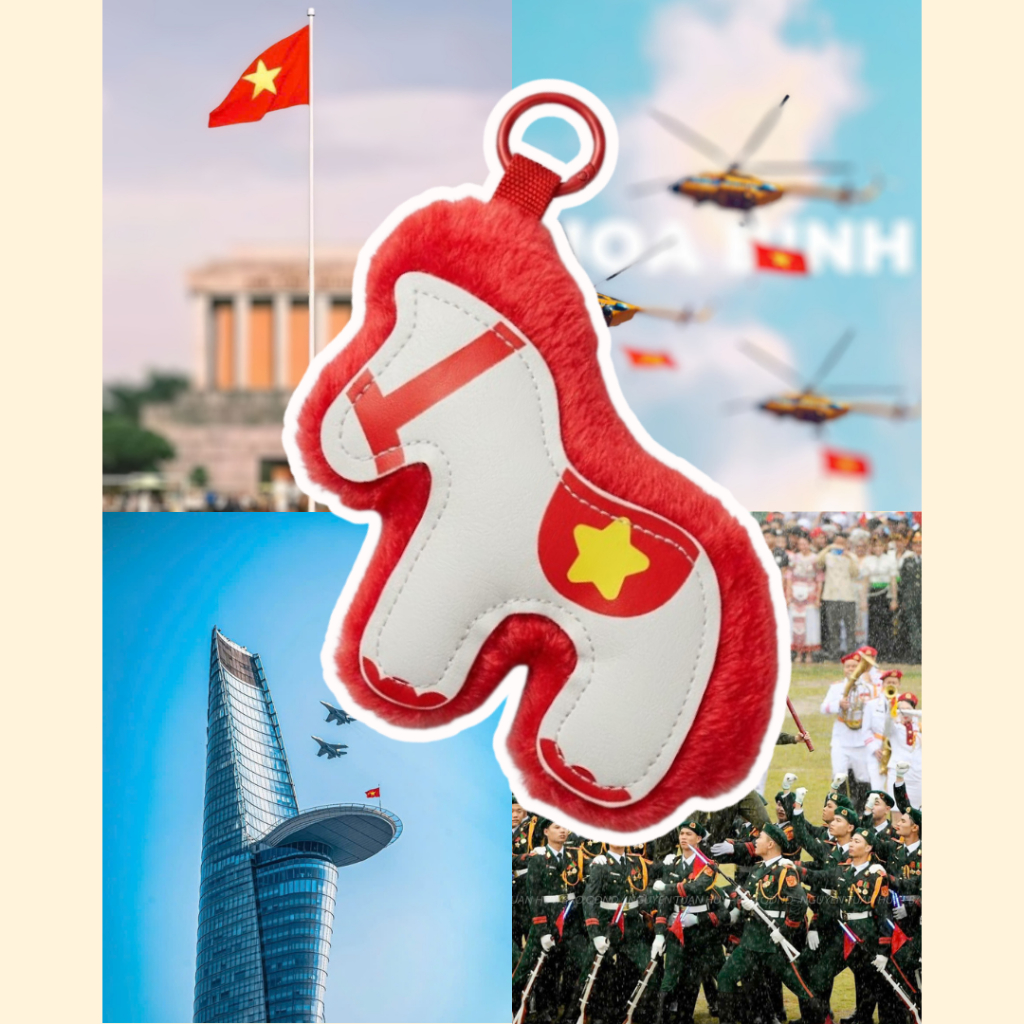 Charm ngựa Mã Mây họa tiết cờ Việt Nam - Phối da và lông mềm mịn - Móc khóa phụ kiện treo túi xách, ba lô