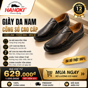 Giày Lười Nam Công Sở - ZH-26 HAHOKI- Da Bò Nguyên Tấm - Đế Cao Su Đúc Nguyên Khối - Màu Đen - Size 38,39,40,41,42,43