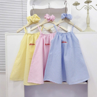 (EMXINH Baby Kids x Tặng Buộc Tóc) Váy 2 Dây Bé Gái Mặc Đi Biển, Đi Chơi Vải Mềm Mát Hoạ Tiết Kẻ Sọc (8-22kg) V001