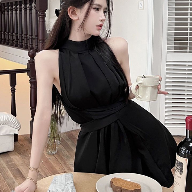 【dynamar】HÀNG CÓ SẴN-Đầm không tay cao cấp kiểu Pháp dành cho nữ, mùa hè, gợi cảm, thanh lịch, kiểu dáng ngắn