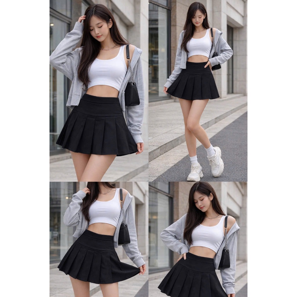 Chân Váy Xếp Ly Chữ A Nữ OHANLY – Váy Tennis Umi Hàn Cạp Cao Form Xòe Mặc Đi Chơi Phối Outfit