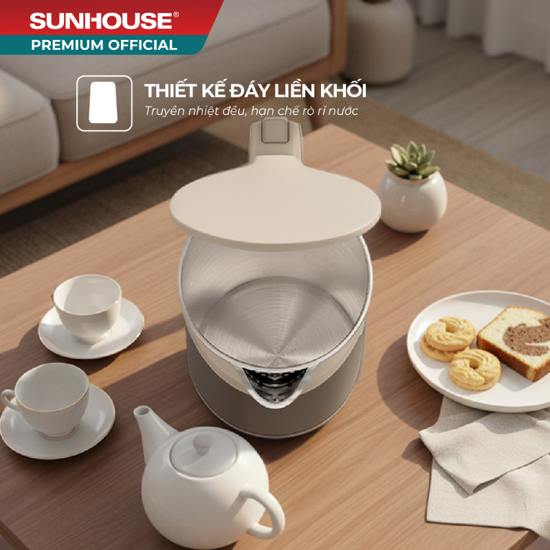 Ấm siêu tốc Inox 3 lớp 1.8L Sunhouse SHD1377 - Dung tích lớn 1.8L, công suất 1500W, chống bỏng tối đa