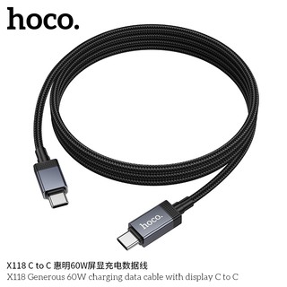 Cáp sạc dây dù Hoco X118 cổng TypeC to TypeC PD 60W, dài 1M, có Màn hình báo công suất (Đen) - Phụ Kiện Nhất Tín