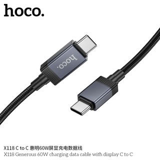 Cáp sạc dây dù Hoco X118 cổng TypeC to TypeC PD 60W, dài 1M, có Màn hình báo công suất (Đen) - Phụ Kiện Nhất Tín