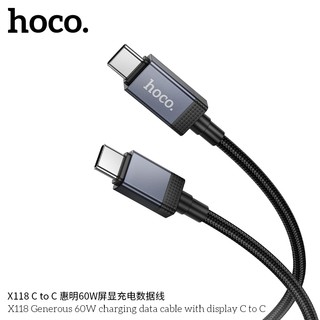 Cáp sạc dây dù Hoco X118 cổng TypeC to TypeC PD 60W, dài 1M, có Màn hình báo công suất (Đen) - Phụ Kiện Nhất Tín