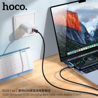 Cáp sạc dây dù Hoco X118 cổng TypeC to TypeC PD 60W, dài 1M, có Màn hình báo công suất (Đen) - Phụ Kiện Nhất Tín