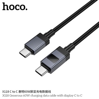 Cáp sạc dây dù Hoco X118 cổng TypeC to TypeC PD 60W, dài 1M, có Màn hình báo công suất (Đen) - Phụ Kiện Nhất Tín