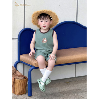 Ngọc Bảo An (1-2Y) Bộ quần áo sát nách thể thao cotton 4 chiều thoáng mát, thấm hút tốt hoạ tiết đáng yêu 10kg đến 15kg