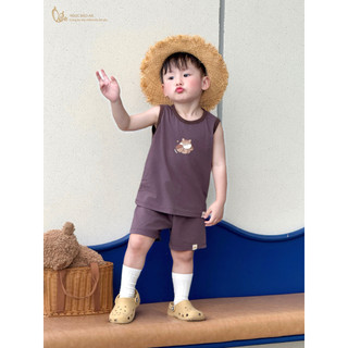 Ngọc Bảo An (1-2Y) Bộ quần áo sát nách thể thao cotton 4 chiều thoáng mát, thấm hút tốt hoạ tiết đáng yêu 10kg đến 15kg