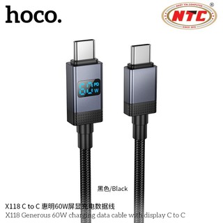 Cáp sạc dây dù Hoco X118 cổng TypeC to TypeC PD 60W, dài 1M, có Màn hình báo công suất (Đen) - Phụ Kiện Nhất Tín