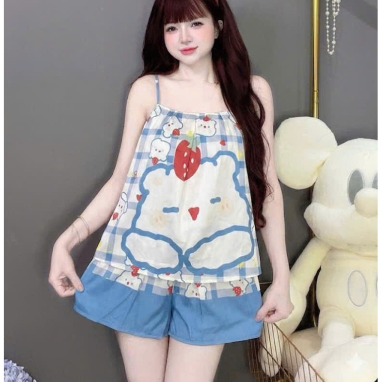 Đồ bộ ngủ dễ thương,bộ tiểu thư,đồ ngủ đẹp cho nữ,set đồ 2 dây thắt nơ lụa Latin mịn mát cute[16]