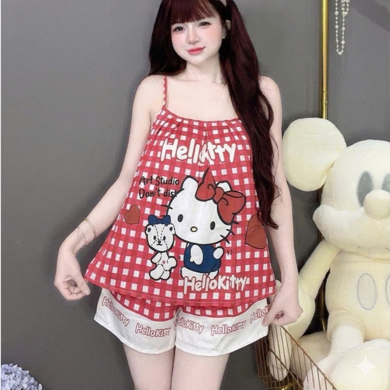 Đồ bộ ngủ dễ thương,bộ tiểu thư,đồ ngủ đẹp cho nữ,set đồ 2 dây thắt nơ lụa Latin mịn mát cute[16]