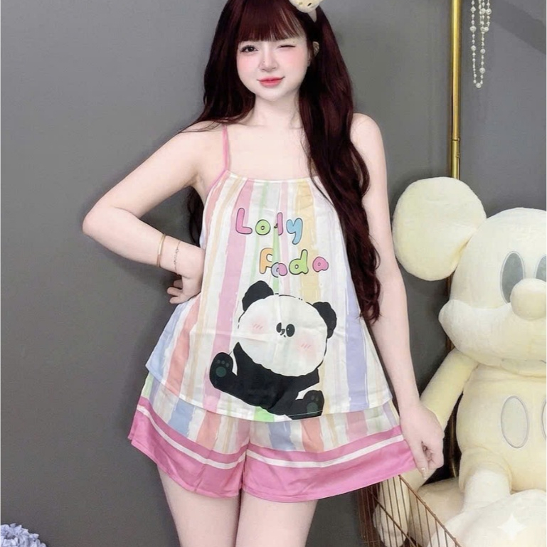 Đồ bộ ngủ dễ thương,bộ tiểu thư,đồ ngủ đẹp cho nữ,set đồ 2 dây thắt nơ lụa Latin mịn mát cute[16]