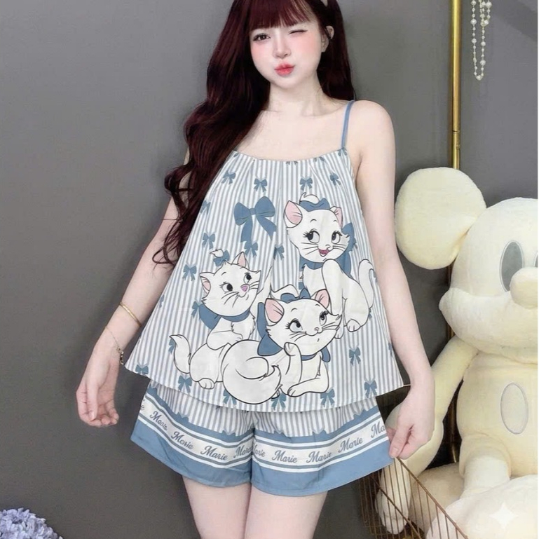 Đồ bộ ngủ dễ thương,bộ tiểu thư,đồ ngủ đẹp cho nữ,set đồ 2 dây thắt nơ lụa Latin mịn mát cute[16]