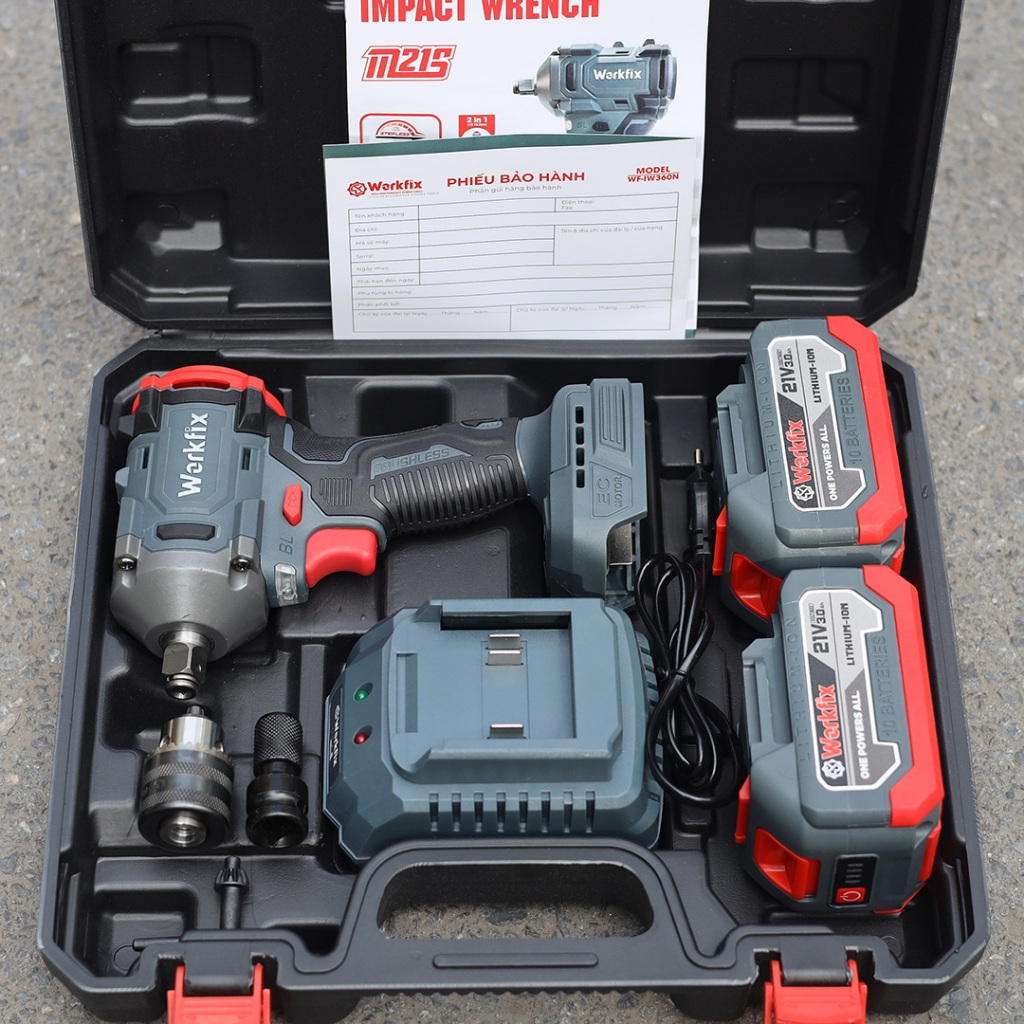 [Kèm Phụ Kiện] Máy Bắn Bulong Workfix WF-IW360BL, Chuyên Siết Mở Ốc, Khoan, Vít, Combo Kèm Bộ 10 Phụ Kiện Đa Năng
