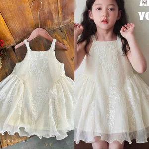 Váy 2 Dây Bé Gái Tiểu Thư Dập Ly A483 Thêu Họa Tiết Nhẹ Nhàng Xinh Xắn Size 1-10Y (10-35kg)