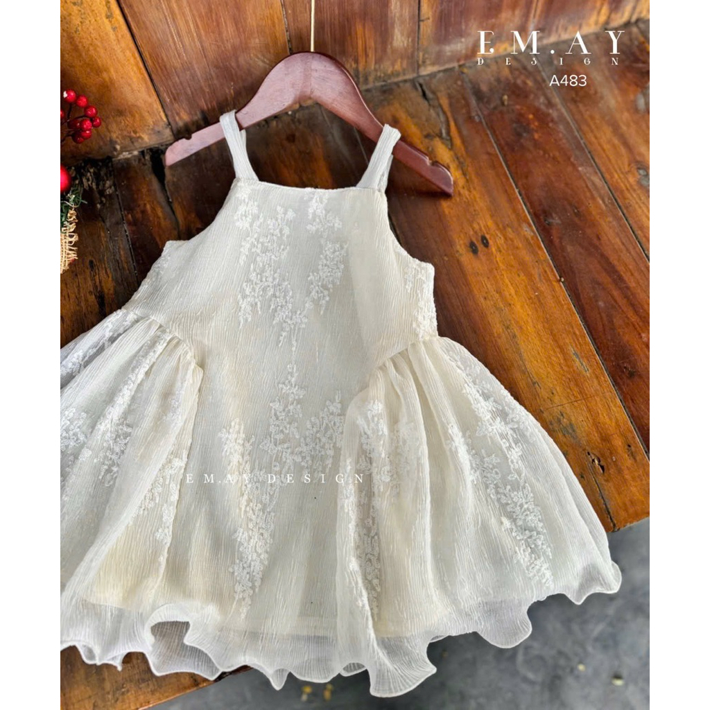 Váy 2 Dây Bé Gái Tiểu Thư Dập Ly A483 Thêu Họa Tiết Nhẹ Nhàng Xinh Xắn Size 1-10Y (10-35kg)