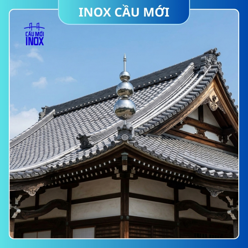 Hồ lô inox trang trí mái nhà, cụm châu trang trí nóc Thái, kích thước 76-120-150mm/ 80-150-200