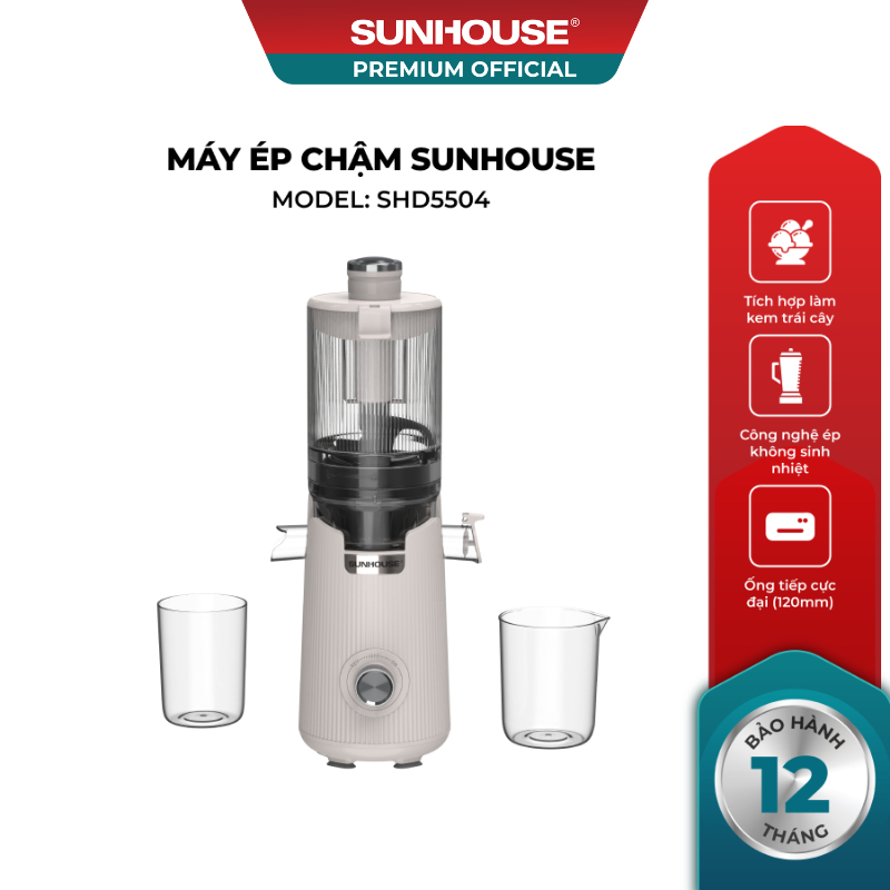 Máy ép chậm Sunhouse SHD5504 - Công nghệ ép chậm không sinh nhiệt (52 vòng/phút) giữ trọn dưỡng chất