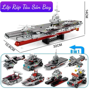 Bộ Lắp Ráp Tàu Sân Bay Máy Bay Xe Tăng 8in1 695 Chi Tiết Đồ Chơi Mô Hình Cho Bé Trai