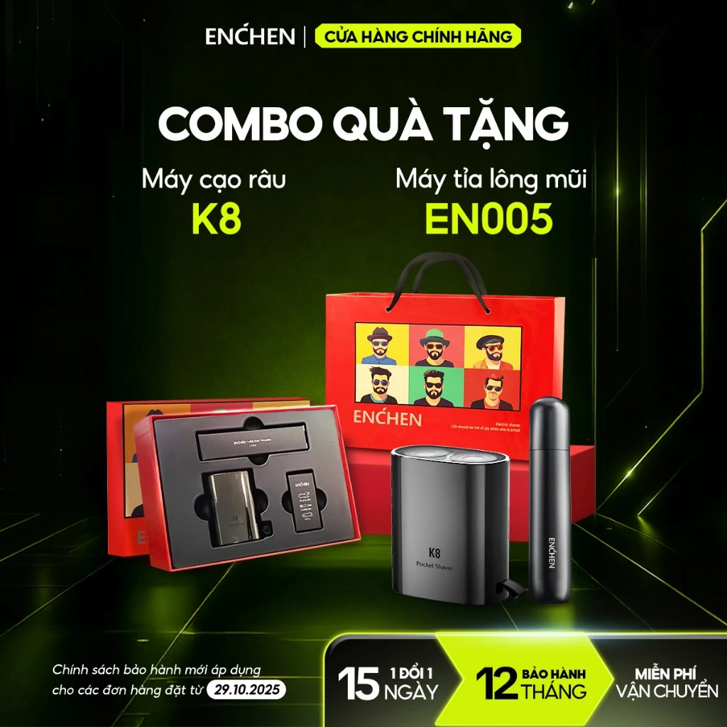 Set quà tặng máy cạo râu Enchen K8 và máy tỉa lông mũi EN005