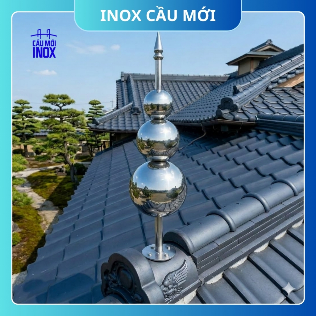 Hồ lô inox 304 kích thước lớn trang trí mái nhà, cụm châu nóc, cột thu lôi chống sét cao cấp