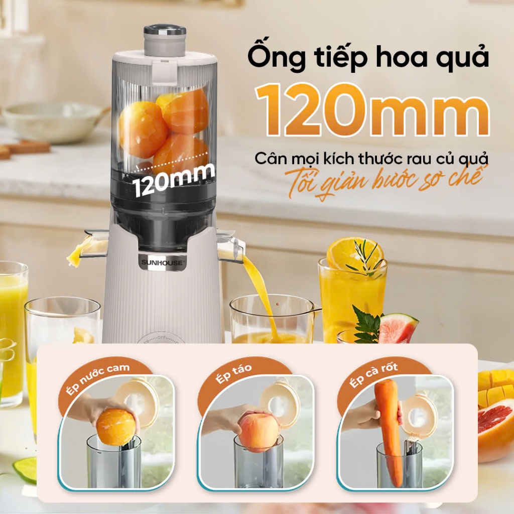 Máy ép chậm Sunhouse SHD5504 - Công nghệ ép chậm không sinh nhiệt (52 vòng/phút) giữ trọn dưỡng chất