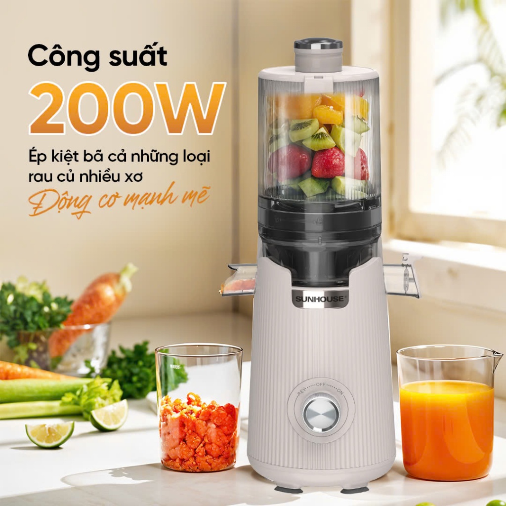 Máy ép chậm Sunhouse SHD5504 - Công nghệ ép chậm không sinh nhiệt (52 vòng/phút) giữ trọn dưỡng chất