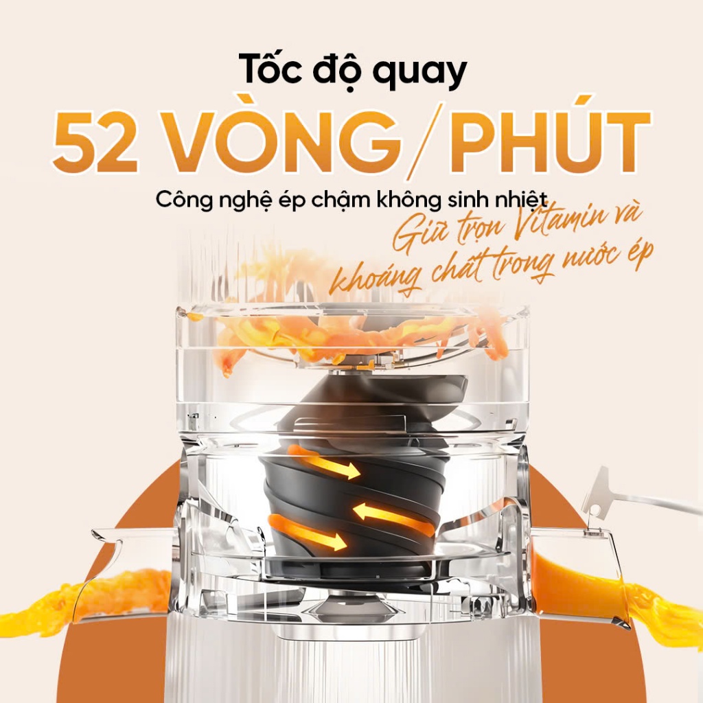 Máy ép chậm Sunhouse SHD5504 - Công nghệ ép chậm không sinh nhiệt (52 vòng/phút) giữ trọn dưỡng chất