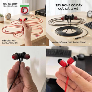 Tai Nghe 3m (1-3m) Có Dây Nhét Tai Bass Mạnh 🎧 Âm Thanh Sống Động – Jack 3.5mm Tương Thích Điện Thoại, Laptop