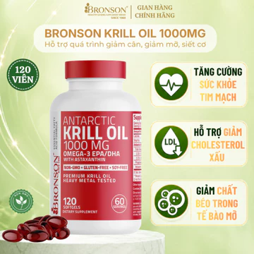 Dầu Nhuyễn Thể Dầu nhuyễn thể Bronson Antarctic Krill Oil Omega-3 EPA/DHA, 1000 mg, Hỗ Trợ Sức Khỏe Tim Mạch