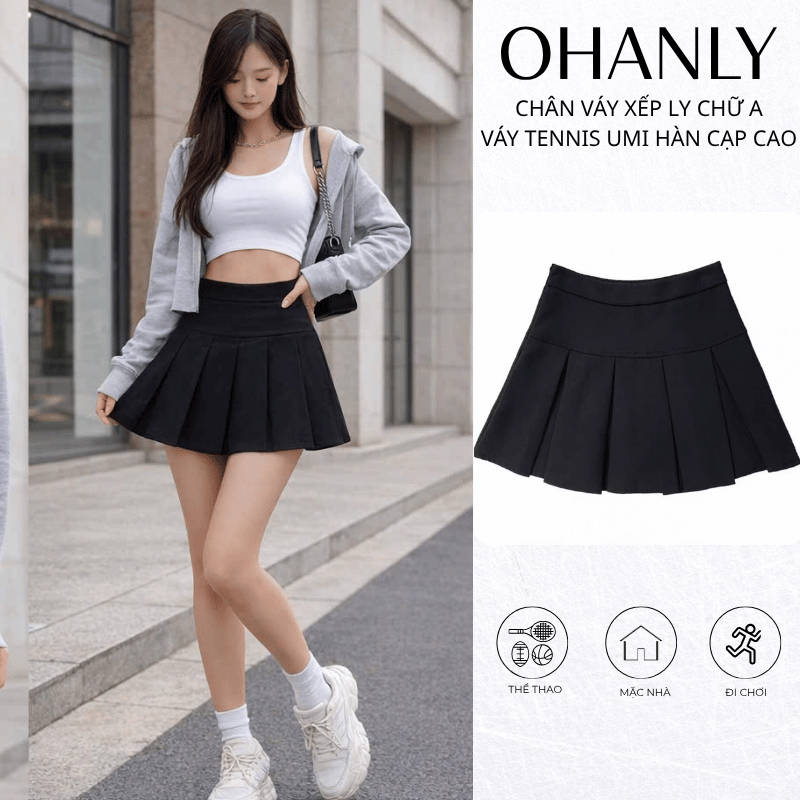Chân Váy Xếp Ly Chữ A Nữ OHANLY – Váy Tennis Umi Hàn Cạp Cao Form Xòe Mặc Đi Chơi Phối Outfit