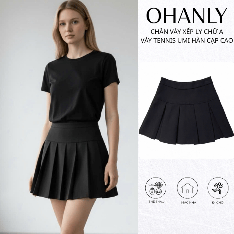 Chân Váy Xếp Ly Chữ A Nữ OHANLY – Váy Tennis Umi Hàn Cạp Cao Form Xòe Mặc Đi Chơi Phối Outfit