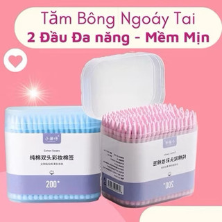 Hộp 200 bông tăm ngoáy tai, thấm nước cao, an toàn, mềm mịn, trang điểm, 2 đầu bông