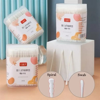 Hộp 200 bông tăm ngoáy tai, thấm nước cao, an toàn, mềm mịn, trang điểm, 2 đầu bông