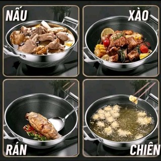 Chảo Tổ Ong Đáy Phẳng 2 Quai, Chống Dính Sâu Lòng, Size 28 cm inox Phù Hợp Với Mọi Loại bếp