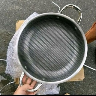 Chảo Tổ Ong Đáy Phẳng 2 Quai, Chống Dính Sâu Lòng, Size 28 cm inox Phù Hợp Với Mọi Loại bếp