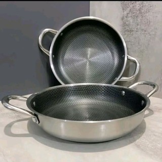 Chảo Tổ Ong Đáy Phẳng 2 Quai, Chống Dính Sâu Lòng, Size 28 cm inox Phù Hợp Với Mọi Loại bếp