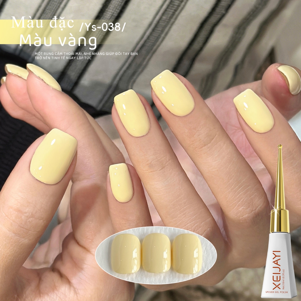 XEIJAYI 10ml - Sơn móng tay dạng gel màu vàng nhạt, độ bóng lâu trôi, thích hợp sử dụng tại salon.