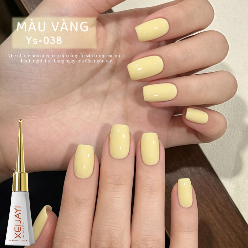 XEIJAYI 10ml - Sơn móng tay dạng gel màu vàng nhạt, độ bóng lâu trôi, thích hợp sử dụng tại salon.
