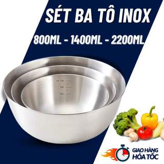 Set 3 thau inox cao cấp tô trộn bột, trộn salad, đựng cơm canh tiện lợi
