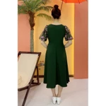 Đầm xòe trung niên cho mẹ - Cổ vuông tay bí - Xanh rêu hoa - TTV2070 — ảnh 4
