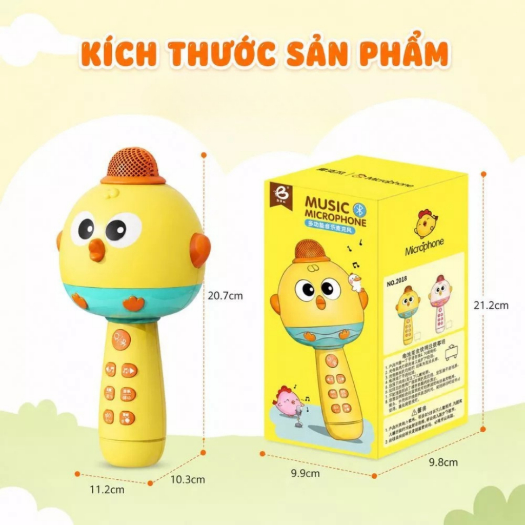 Micro Hình Gà Con Cho Bé – Micro Hát Karaoke Không Dây Có Đèn LED, Âm Thanh Vui Nhộn Cho Bé