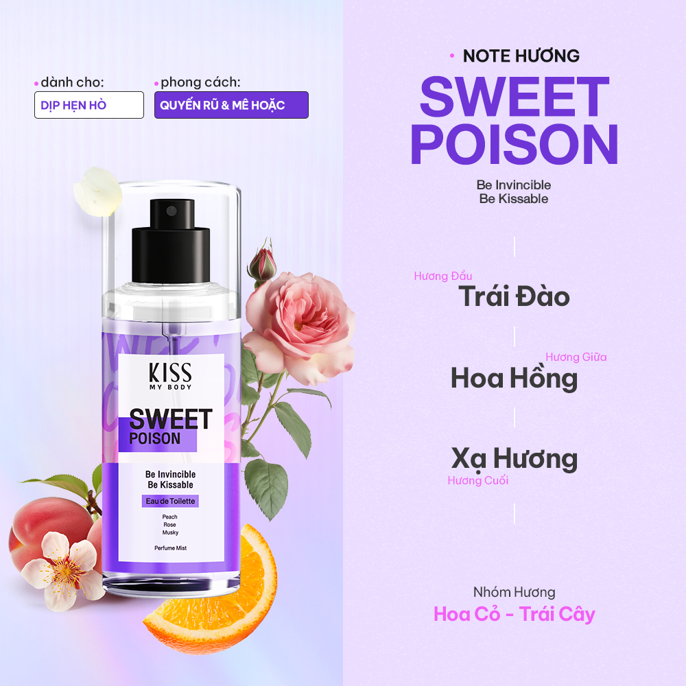 Xịt Thơm Toàn Thân Kiss My Body Lưu Hương Lâu Hương Nước Hoa Ngọt Nhẹ Body Mist Eau De Toilette 88ml