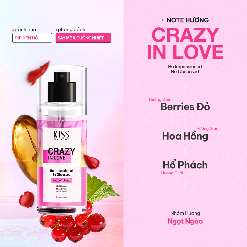 Xịt Thơm Toàn Thân Kiss My Body Lưu Hương Lâu Hương Nước Hoa Ngọt Nhẹ Body Mist Eau De Toilette 88ml