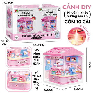 Mô hình lắp ghép DIY nhà búp bê mini có đèn LED cửa hàng thu nhỏ tiệm kem trà sữa bánh ngọt