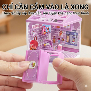 Mô hình lắp ghép DIY nhà búp bê mini có đèn LED cửa hàng thu nhỏ tiệm kem trà sữa bánh ngọt