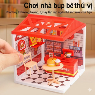 Mô hình lắp ghép DIY nhà búp bê mini có đèn LED cửa hàng thu nhỏ tiệm kem trà sữa bánh ngọt